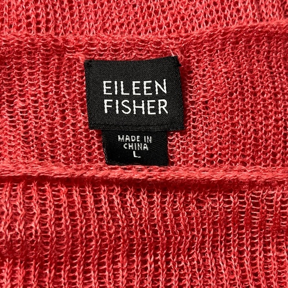 Eileen Fisher System Size Large Sweater Knit Fishnet Boxy Coral Red 100% Linen - Picture 5 of 7